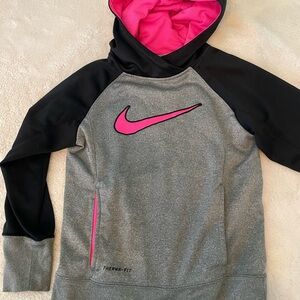 Nike Kids' Black and Gray Hoodie with Pink Accents